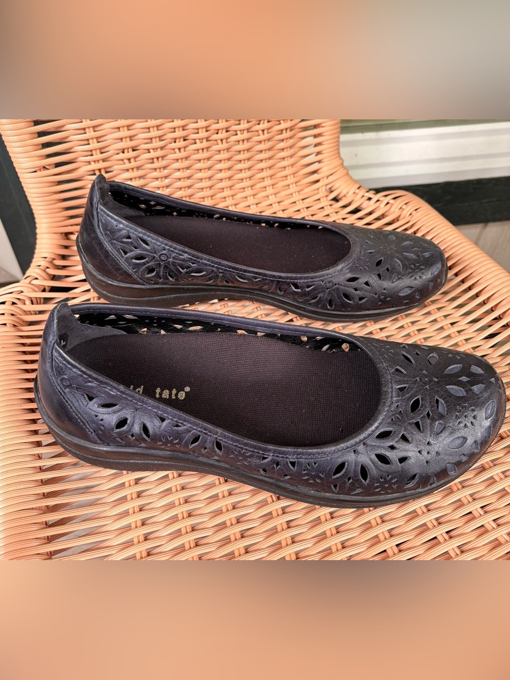 David Tate Black Laser-Cut Ballet Flats-Wide